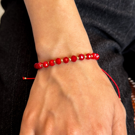 Brățară unisex șnur roșu și bile aur 14K – Scarlet Shine [1]