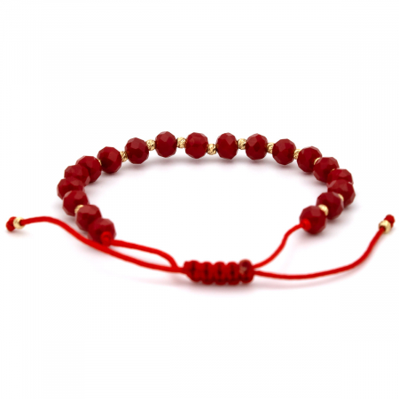 Brățară unisex șnur roșu și bile aur 14K – Scarlet Shine [7]