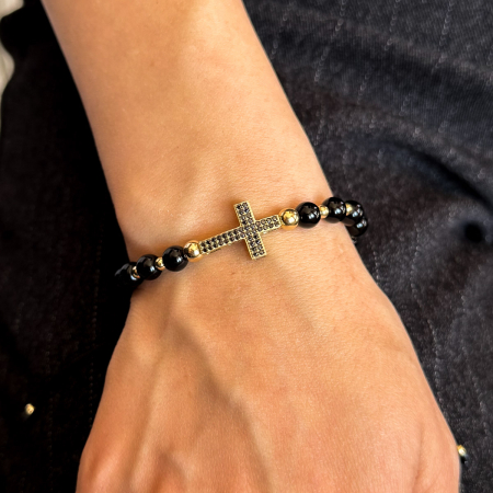 Brățară cu cruce din Aur 14K și Onix – Model Faith, unisex [1]
