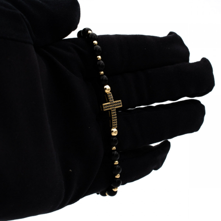 Brățară cu cruce din Aur 14K și Onix – Model Faith, unisex [2]