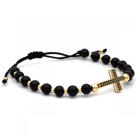 Brățară cu cruce din Aur 14K și Onix – Model Faith, unisex [6]