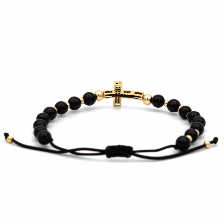 Brățară cu cruce din Aur 14K și Onix – Model Faith, unisex [7]