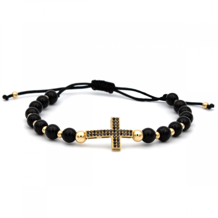 Bratari - Brățară cu cruce din Aur 14K și Onix – Model Faith, unisex