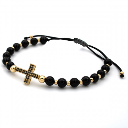 Brățară cu cruce din Aur 14K și Onix – Model Faith, unisex [3]