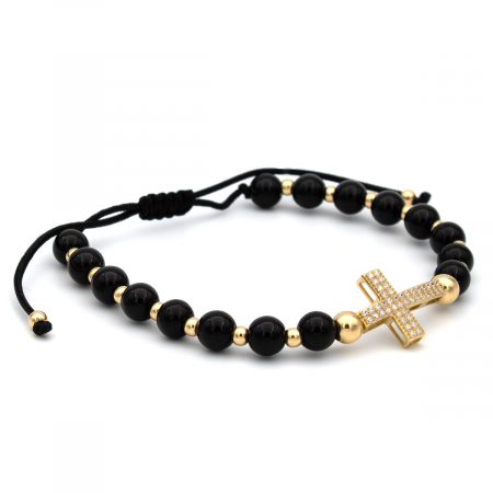 Brățară cu cruce din aur 14K, bile onix și zirconii – model Faith Glow [6]