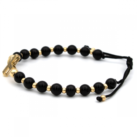 Brățară cu cruce din Aur 14K și Onix – Model Faith, unisex [5]