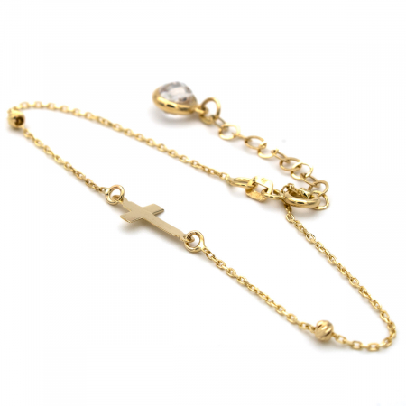 Brățară femei aur galben 14K cu cruce simplă și biluțe delicate [5]