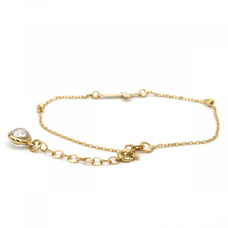 Brățară femei aur galben 14K cu cruce simplă și biluțe delicate [3]
