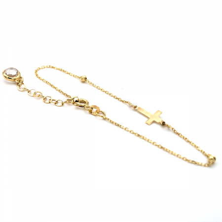 Brățară femei aur galben 14K cu cruce simplă și biluțe delicate [6]