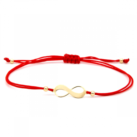 Bratari - Brățară cu simbol infinit din aur 14K pe șnur roșu – model unisex elegant