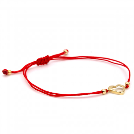 Brățară cu inimă contur din aur galben 14K și șnur roșu [6]