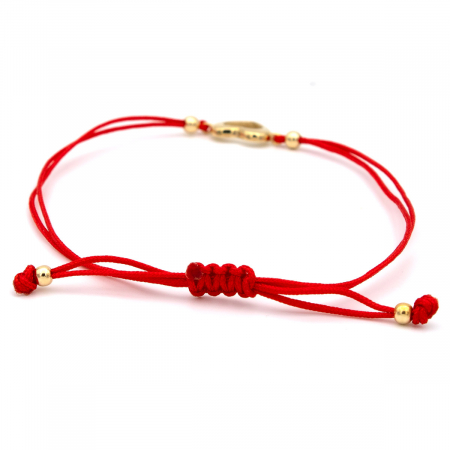 Brățară cu inimă contur din aur galben 14K și șnur roșu [7]