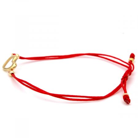 Brățară cu inimă contur din aur galben 14K și șnur roșu [5]