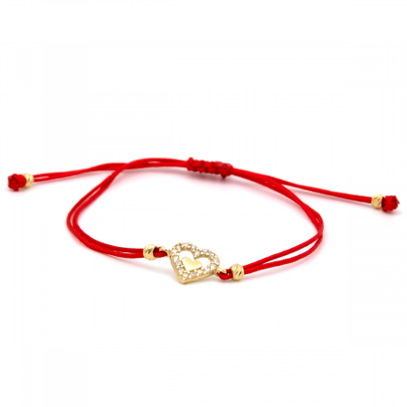 Bratari - Brățară Red Love din aur 14K cu șnur roșu și inimioară