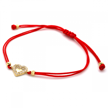 Brățară Red Love din aur 14K cu șnur roșu și inimioară [3]