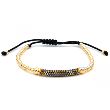 Bratari - Brățară unisex cu bile din aur 14K și șnur negru – model Noir Luxe