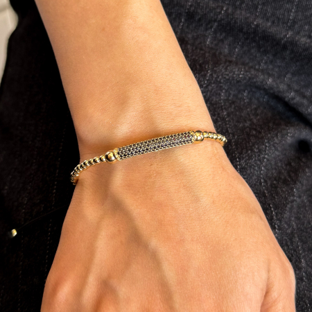 Brățară unisex cu bile din aur 14K și șnur negru – model Noir Luxe [1]