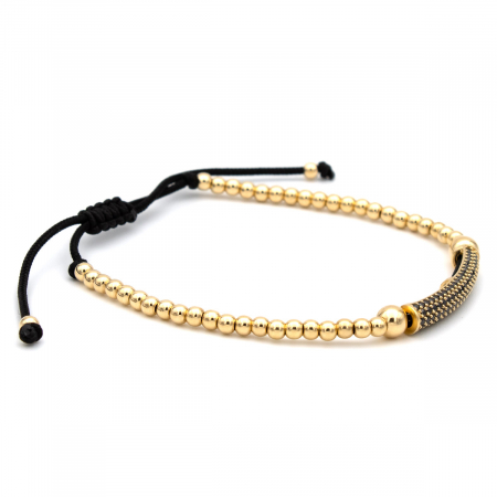 Brățară unisex cu bile din aur 14K și șnur negru – model Noir Luxe [6]