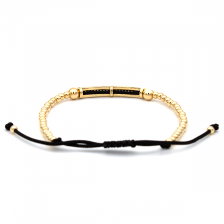 Brățară unisex cu bile din aur 14K și șnur negru – model Noir Luxe [7]