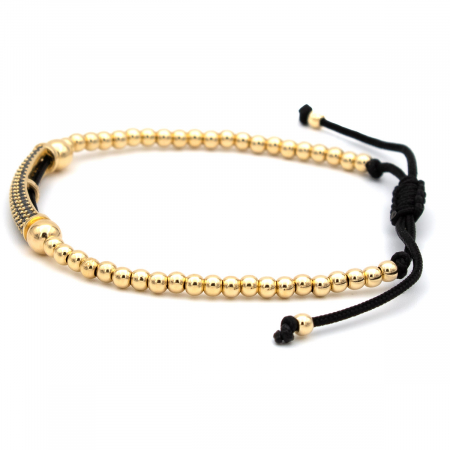 Brățară unisex cu bile din aur 14K și șnur negru – model Noir Luxe [5]