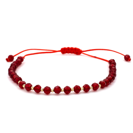 Bratari Aur 14k - Brățară Ruby cristale roșii fațetate aur 14K șnur roșu ajustabil