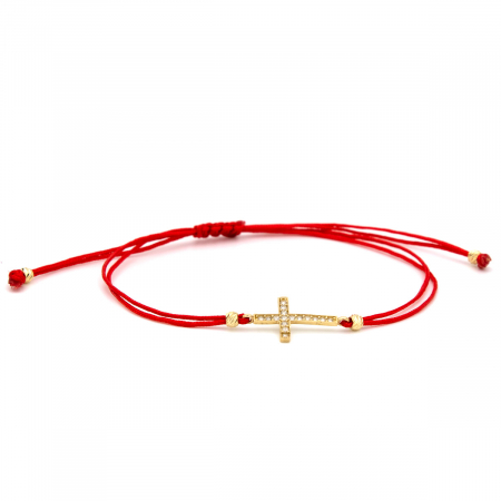 Bratari - Brățară Spirit din aur 14K cu cruce și șnur roșu – GOLD PIC