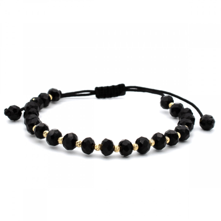 Bratari - brățară Storm aur 14K cu șnur negru și biluțe fațetate – GOLD PIC