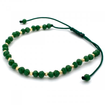 Brățară cu șnur verde și bile verzi Zest din aur galben 14K [2]