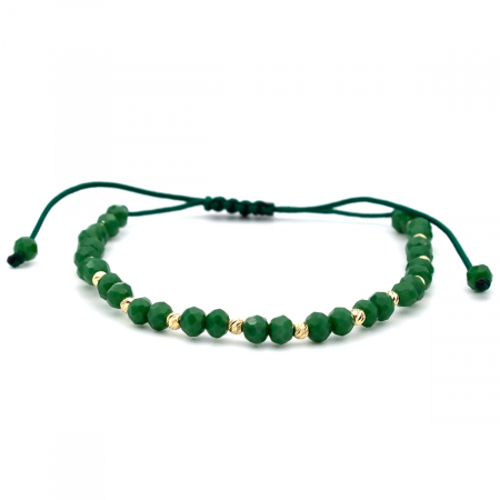 Bratari - Brățară cu șnur verde și bile verzi Zest din aur galben 14K