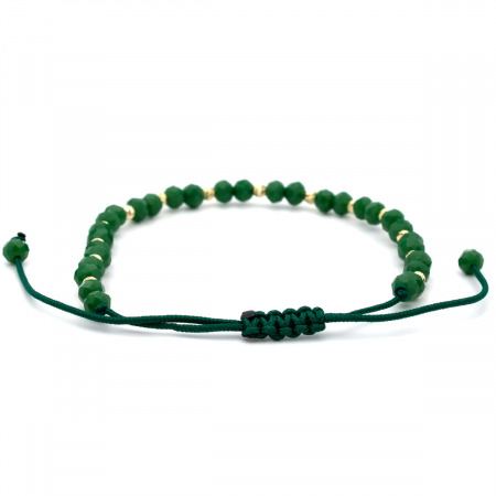 Brățară cu șnur verde și bile verzi Zest din aur galben 14K [6]