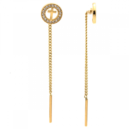 Cercei din aur galben 14K cu cruce și cerc cu zirconii – model Protect [1]