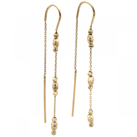 Cercei lungi din aur galben 14K model Fiora – lanț cu biluțe [2]