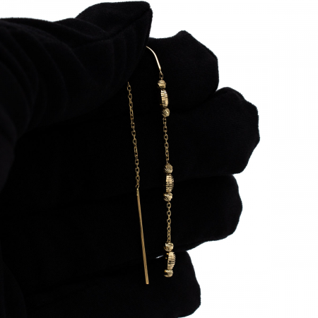 Cercei lungi din aur galben 14K model Fiora – lanț cu biluțe [3]