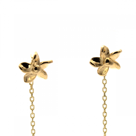 Cercei aur 14K în formă de floare cu lanț - model Blossom [3]