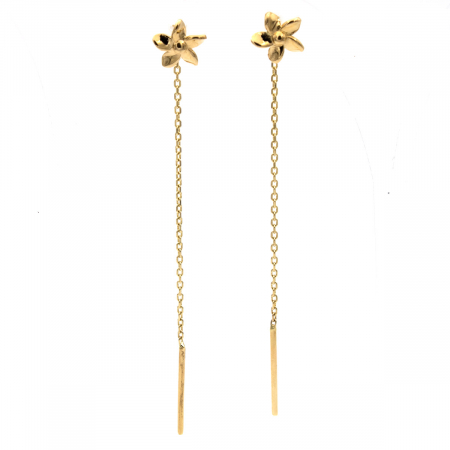 Cercei - Cercei aur 14K în formă de floare cu lanț - model Blossom
