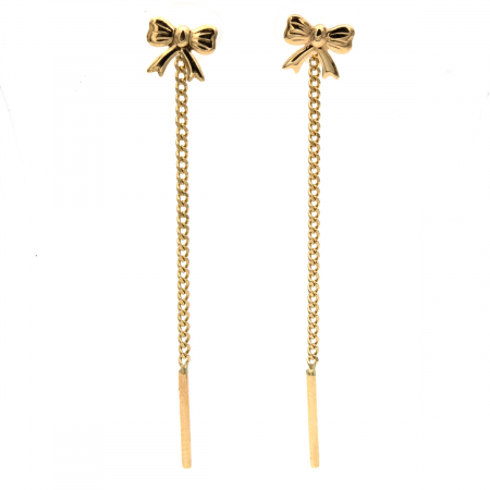 Cercei - Cercei fundiță din aur 14K cu lanț – model delicat și elegant