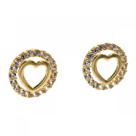 Cercei Love Circle din aur galben 14K cu inimă și zirconii [3]