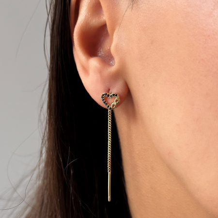Cercei aur 14K model inimă și infinit cu zirconii negre – Forever Love [2]