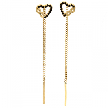 Cercei - Cercei aur 14K model inimă și infinit cu zirconii negre – Forever Love