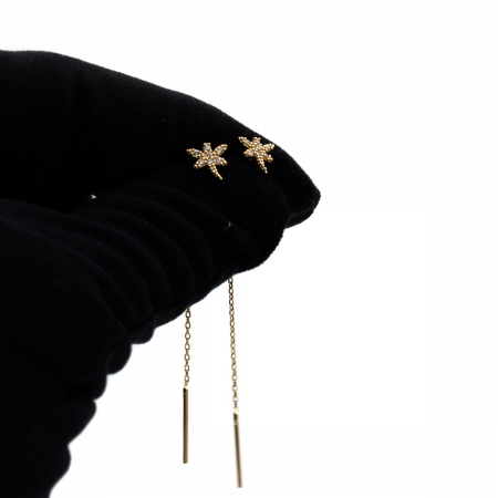 Cercei libelulă cu lanț subțire și zirconii – aur galben 14K [4]