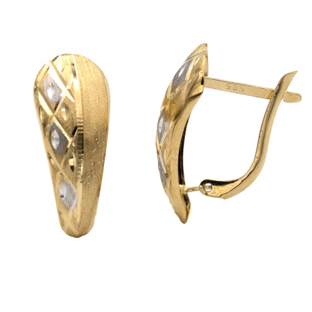 Cercei Mosaic aur 14K galben și alb model geometric [1]