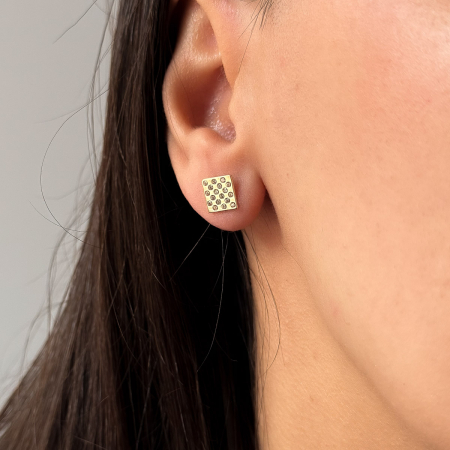 Cercei pătrați aur galben 14K cu zirconia – model Matrix [2]