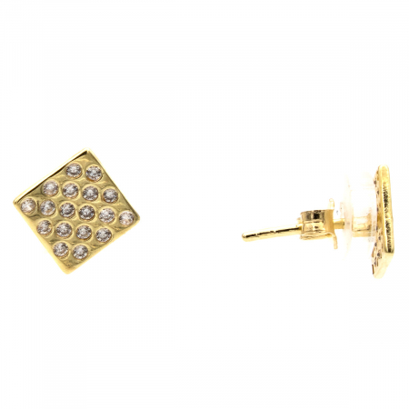 Cercei pătrați aur galben 14K cu zirconia – model Matrix [1]