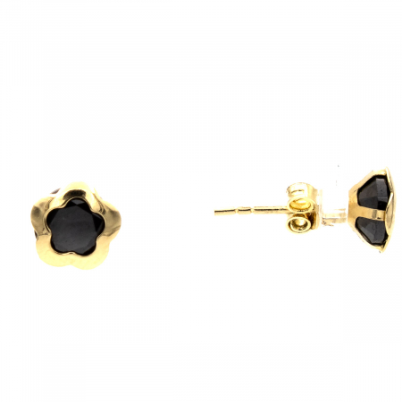 Cercei Mystic Flower din aur 14K – Formă florală, piatră neagră [1]