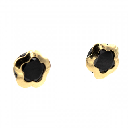 Cercei Mystic Flower din aur 14K – Formă florală, piatră neagră [3]