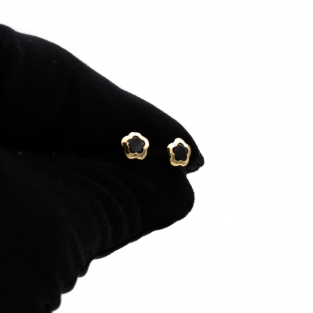Cercei Mystic Flower din aur 14K – Formă florală, piatră neagră [4]