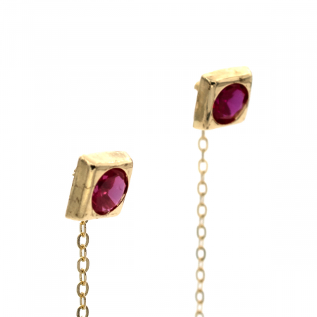 Cercei Ruby din aur 14K cu zirconia roșie și lanț lung [2]