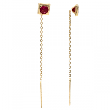 Cercei Ruby din aur 14K cu zirconia roșie și lanț lung [1]