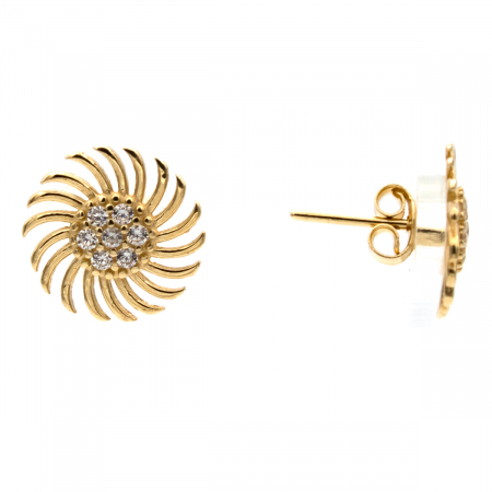 Cercei Soare din aur galben 14K cu pietre zirconia [1]