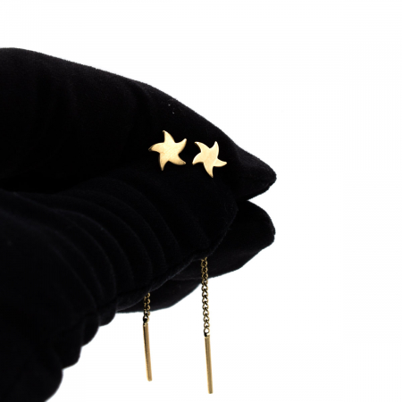 Cercei din aur galben 14K cu stea de mare și lanț – model Starfish [4]